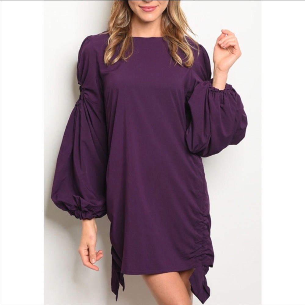 NWT DO+BE PLUM PURPLE PUFF LONG SLEEVE DRESS